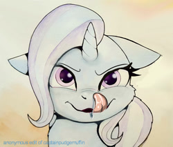 Size: 819x698 | Tagged: safe, artist:captainpudgemuffin, edit, character:trixie, species:pony, species:unicorn, bueno, female, floppy ears, looking at you, solo, tongue out