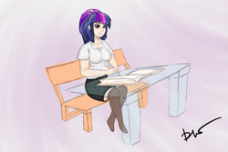 Size: 3000x2000 | Tagged: safe, artist:chapaevv, character:twilight sparkle, species:human, clothing, female, humanized, solo, table