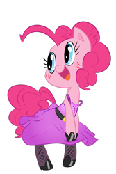 Size: 700x1050 | Tagged: safe, artist:elslowmo, artist:tess, character:pinkie pie, clothing, dress, female, fishnets, high heels, shoes, solo, stockings