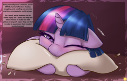 Size: 3300x2100 | Tagged: safe, artist:captainpudgemuffin, character:twilight sparkle, species:pony, species:unicorn, behaving like a cat, captainpudgemuffin is trying to murder us, cheek fluff, cute, female, lonely, mare, nuzzling, one eye closed, pillow, snuggling, solo, sweet dreams fuel, twiabetes
