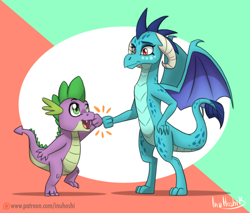 Size: 900x767 | Tagged: safe, artist:inuhoshi-to-darkpen, character:princess ember, character:spike, species:dragon, episode:gauntlet of fire, g4, my little pony: friendship is magic, fist bump