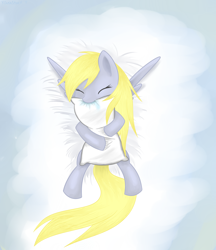 Size: 2590x3000 | Tagged: safe, artist:dusthiel, character:derpy hooves, species:pegasus, species:pony, female, mare, pillow, pillow biting, sleeping, solo