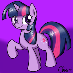 Size: 1749x1732 | Tagged: safe, artist:nekocrispy, character:twilight sparkle, character:twilight sparkle (unicorn), species:pony, species:unicorn, female, gradient background, mare, raised hoof, smiling, solo