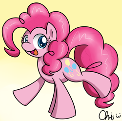 Size: 1749x1732 | Tagged: safe, artist:nekocrispy, character:pinkie pie, species:earth pony, species:pony, female, mare, open mouth, raised hoof, raised leg, smiling, solo