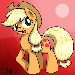 Size: 1749x1732 | Tagged: safe, artist:nekocrispy, character:applejack, species:earth pony, species:pony, female, mare, open mouth, raised hoof, smiling, solo