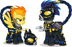 Size: 4617x3013 | Tagged: safe, artist:vector-brony, character:soarin', character:spitfire, species:pony, fallout equestria, absurd resolution, armor, duo, enclave armor, helmet, inkscape, power armor, shadowbolt armor, simple background, transparent background, vector