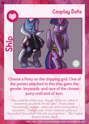 Size: 788x1088 | Tagged: safe, artist:fauxsquared, character:trixie, character:twilight sparkle, character:twilight sparkle (alicorn), species:alicorn, species:pony, ship:twixie, clothing, cosplay, costume, crossover, female, han solo, lesbian, mare, princess leia, shipping, slave leia outfit, star wars, the empire strikes back, twilight sparkle's secret shipfic folder
