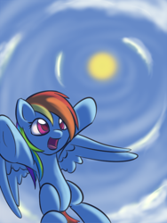 Size: 1024x1359 | Tagged: safe, artist:dusthiel, character:rainbow dash, female, flying, open mouth, solo