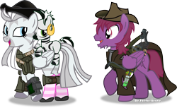 Size: 3313x2032 | Tagged: safe, artist:vector-brony, oc, oc only, oc:crystal eclair, oc:tooty fruity, oc:xian, species:pegasus, species:pony, species:zebra, fallout equestria, battle saddle, blank flank, clothing, coat, cowboy hat, dashite, energy weapon, fallout equestria: influx, fanfic, fanfic art, female, foal, group, gun, hat, hooves, hybrid, layered armour, magical energy weapon, male, mare, open mouth, parent:crystal eclair, parent:tooty fruity, parents:tootyeclair, pipbuck, plasma rifle, simple background, smiling, stallion, terminator, tootyeclair, transparent background, vector, weapon, wings