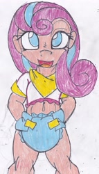 Size: 1905x3329 | Tagged: safe, artist:cuddlelamb, character:princess flurry heart, species:human, baby, diaper, female, humanized, solo, traditional art