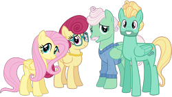 Size: 6700x3800 | Tagged: safe, artist:cheezedoodle96, character:fluttershy, character:gentle breeze, character:posey shy, character:zephyr breeze, species:pony, episode:flutter brutter, g4, my little pony: friendship is magic, .svg available, absurd resolution, clothing, family, fluttershy's parents, looking at you, necklace, pearl necklace, shys, simple background, svg, the shy family, transparent background, vector