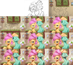 Size: 3600x3200 | Tagged: safe, artist:assasinmonkey, character:fluttershy, character:zephyr breeze, episode:flutter brutter, g4, my little pony: friendship is magic, alternate hairstyle, brother and sister, eyes closed, progress, raised hoof, signature, sketch, wip