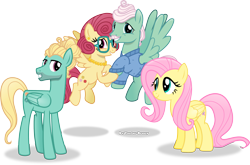 Size: 3165x2093 | Tagged: safe, artist:vector-brony, character:fluttershy, character:gentle breeze, character:posey shy, character:zephyr breeze, episode:flutter brutter, g4, my little pony: friendship is magic, clothing, family, floating, fluttershy's parents, glasses, inkscape, looking at you, necklace, pearl necklace, shys, simple background, the shy family, transparent background, vector