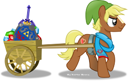 Size: 5052x3215 | Tagged: safe, artist:vector-brony, character:quarter hearts, species:earth pony, species:pony, episode:flutter brutter, g4, my little pony: friendship is magic, absurd resolution, blaze (coat marking), cart, clothing, harness, hat, hylian shield, hyrule warriors, link, master sword, ponified, raised hoof, rupee, scarf, shadow, shield, simple background, solo, sword, the legend of zelda, transparent background, trotting, vector