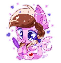Size: 582x604 | Tagged: safe, artist:ipun, oc, oc only, oc:ashee, chibi, hair bow, heart eyes, mirror, original species, shark pony, simple background, solo, transparent background, wingding eyes