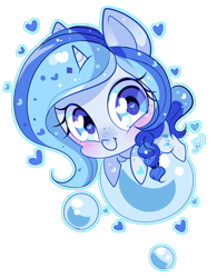 Size: 529x678 | Tagged: safe, artist:ipun, oc, oc only, oc:bubble lee, species:pony, species:unicorn, blushing, bubble, cute, female, freckles, heart, heart eyes, mare, ocbetes, simple background, smiling, solo, transparent background, wingding eyes