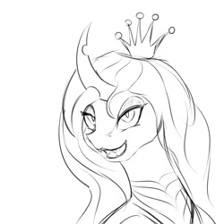 Size: 1500x1500 | Tagged: safe, artist:chapaevv, character:queen chrysalis, species:changeling, changeling queen, female, monochrome, solo