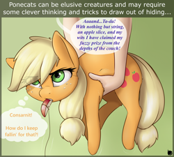 Size: 3000x2700 | Tagged: dead source, safe, artist:captainpudgemuffin, character:applejack, species:human, species:pony, apple, apple slice, applecat, behaving like a cat, captainpudgemuffin is trying to murder us, catpony, cute, dialogue, fluffy, food, holding, holding a pony, humanized, implied rarity, jackabetes, mouth hold, offscreen character, original species, pony pet, silly, silly pony, speech bubble, string, sweet dreams fuel, that pony sure does love apples, thought bubble, who's a silly pony
