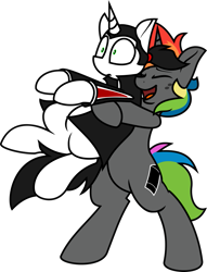 Size: 943x1233 | Tagged: safe, artist:coatieyay, artist:shinodage, oc, oc only, oc:dattepone, oc:krylone, .svg available, clothing, freckles, hug, rainbow hair, simple background, svg, transparent background, vector