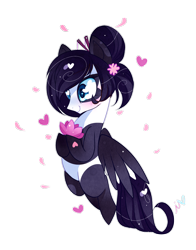 Size: 1000x1277 | Tagged: safe, artist:ipun, oc, oc only, oc:yuna, species:pegasus, species:pony, blushing, female, flower, heart, heart eyes, mare, simple background, smiling, solo, transparent background, wingding eyes