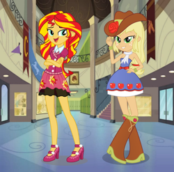 Size: 756x748 | Tagged: safe, artist:favoriteartman, artist:seahawk270, artist:themexicanpunisher, base used, character:applejack, character:sunset shimmer, ship:appleshimmer, my little pony:equestria girls, female, lesbian, shipping, vector