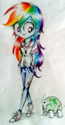 Size: 1027x1961 | Tagged: safe, artist:liaaqila, character:rainbow dash, character:tank, my little pony:equestria girls, awesome, clothing, converse, cute, dashabetes, female, shoes, smiling, solo, walking