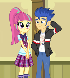 Size: 964x1080 | Tagged: safe, artist:mixiepie, artist:themexicanpunisher, edit, edited screencap, screencap, character:flash sentry, character:sour sweet, equestria girls:friendship games, g4, my little pony: equestria girls, my little pony:equestria girls, clothing, crystal prep academy uniform, crystal prep shadowbolts, female, freckles, male, necktie, pants, pleated skirt, school uniform, shipping, skirt, sour sentry, straight