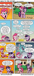 Size: 1170x2620 | Tagged: safe, artist:pony-berserker, character:lyra heartstrings, character:pinkie pie, character:princess celestia, character:twilight sparkle, comic, dialogue, equal cutie mark, exclamation point, fourth wall, retcon, speech bubble, you dun goofed