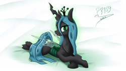 Size: 1920x1080 | Tagged: safe, artist:phenya, artist:phoenixb159, character:queen chrysalis, species:changeling, female, prone, solo, wallpaper