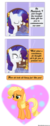 Size: 1600x4000 | Tagged: safe, artist:navitaserussirus, character:applejack, character:rarity, species:earth pony, species:pony, species:unicorn, ship:rarijack, alternate hairstyle, bedroom eyes, comic, female, heart, lesbian, mare, rarity hair, shipping