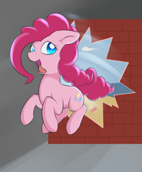 Size: 1024x1239 | Tagged: safe, artist:dusthiel, character:pinkie pie, newbie artist training grounds, beach, female, oh yeah, solo, tongue out, wall