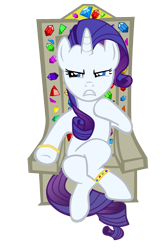Size: 1091x1652 | Tagged: safe, artist:navitaserussirus, character:rarity, species:pony, species:unicorn, anklet, bracelet, crossover, female, gem, jarl pose, jewelry, mare, simple background, sitting, skyrim, solo, the elder scrolls, throne, throne slouch, transparent background