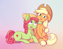 Size: 2103x1656 | Tagged: safe, alternate version, artist:dsp2003, character:applejack, character:tree hugger, species:pony, ship:applehugger, female, floppy ears, lesbian, mare, open mouth, shipping, textless