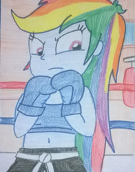 Size: 768x978 | Tagged: safe, artist:toyminator900, character:rainbow dash, my little pony:equestria girls, belly button, boxing, boxing gloves, midriff, punching bag, training