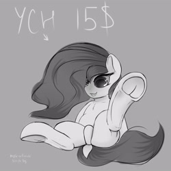 Size: 3000x3000 | Tagged: safe, artist:chapaevv, commission, monochrome, sitting, solo, underhoof, your character here