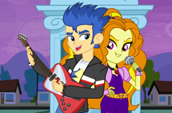 Size: 5368x3544 | Tagged: safe, artist:themexicanpunisher, character:adagio dazzle, character:flash sentry, ship:flashagio, my little pony:equestria girls, female, guitar, male, microphone, shipping, straight
