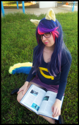 Size: 1270x2000 | Tagged: safe, artist:krazykari, character:twilight sparkle, species:human, my little pony:equestria girls, book, clothing, cosplay, costume, irl, irl human, photo, solo, wondercolts