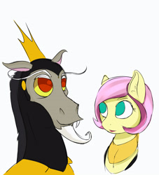 Size: 3000x3300 | Tagged: safe, artist:chapaevv, character:discord, character:fluttershy, bust, crossover, doctor girlfriend, dr. girlfriend, monarch, portrait, the monarch, the venture bros.