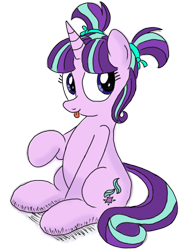 Size: 720x928 | Tagged: safe, artist:an-tonio, artist:toyminator900, character:starlight glimmer, species:pony, species:unicorn, cute, female, glimmerbetes, mare, pigtails, raised hoof, sitting, solo, tongue out