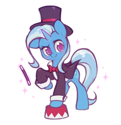 Size: 1265x1301 | Tagged: safe, artist:dawnfire, character:trixie, species:pony, species:unicorn, clothing, colored pupils, cute, diatrixes, female, hat, magic, magician, mare, pedestal, raised hoof, simple background, solo, tailcoat, top hat, transparent background, wand