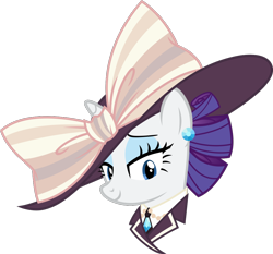 Size: 1000x932 | Tagged: safe, artist:cheezedoodle96, character:rarity, species:pony, species:unicorn, episode:p.p.o.v. (pony point of view), g4, my little pony: friendship is magic, alternate hairstyle, bow, bust, clothing, female, giant hat, hat, lidded eyes, looking at you, mare, portrait, raristocrat, rose dewitt bukater, simple background, solo, sun hat, titanic, transparent background, vector
