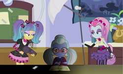 Size: 1280x774 | Tagged: safe, artist:themexicanpunisher, edit, edited screencap, screencap, character:sugarcoat, episode:photo finished, equestria girls:friendship games, g4, my little pony: equestria girls, my little pony:equestria girls, clothing, dryer, luna's office, pixel pizazz, violet blurr