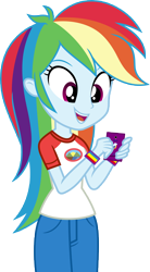 Size: 7000x12646 | Tagged: safe, artist:luckreza8, character:rainbow dash, equestria girls:legend of everfree, g4, my little pony: equestria girls, my little pony:equestria girls, absurd resolution, clothing, female, open mouth, pants, phone, simple background, smartphone, solo, transparent background, vector, wristband