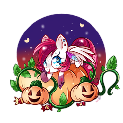 Size: 1200x1200 | Tagged: safe, artist:ipun, oc, oc only, oc:rouge swirl, species:pegasus, species:pony, blushing, female, food, halloween, heart, heart eyes, jack-o-lantern, mare, pumpkin, simple background, solo, tongue out, transparent background, wingding eyes