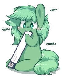 Size: 712x883 | Tagged: safe, artist:dsp2003, oc, oc only, oc:grass, pony town, :3, ask, blushing, chibi, cute, dsp2003 is trying to murder us, nom, simple background, solo, style emulation, transparent background, tumblr