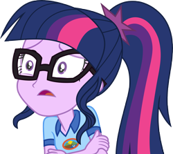 Size: 7000x6238 | Tagged: safe, artist:luckreza8, character:twilight sparkle, character:twilight sparkle (scitwi), species:eqg human, equestria girls:legend of everfree, g4, my little pony: equestria girls, my little pony:equestria girls, absurd resolution, camp everfree logo, camp everfree outfits, clothing, crossed arms, female, glasses, open mouth, simple background, solo, transparent background, vector