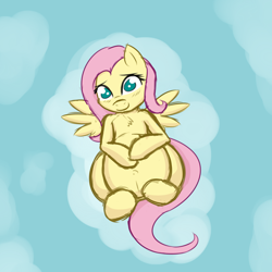 Size: 1024x1024 | Tagged: safe, artist:funble, character:fluttershy, belly, belly button, cloud, cute, female, pregnant, solo