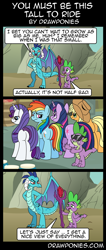 Size: 850x2000 | Tagged: safe, artist:drawponies, character:applejack, character:princess ember, character:rainbow dash, character:rarity, character:spike, character:twilight sparkle, species:dragon, angry, bloodstone scepter, comic, dialogue, dragon lord spike, eyes on the prize, frown, lidded eyes, line-up, looking back, open mouth, plot, plotline, smiling, sunglasses, the ass was fat
