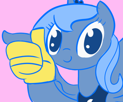 Size: 1318x1100 | Tagged: safe, artist:tess, character:pinkie pie, character:princess luna, approved, approves, color, cool story bro, cute, female, foam finger, looking at you, s1 luna, simple background, smiling, solo, thumbs up