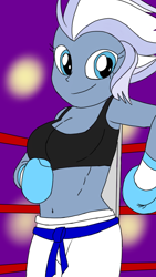 Size: 720x1280 | Tagged: safe, artist:toyminator900, character:night glider, my little pony:equestria girls, belly button, boxing, boxing gloves, breasts, busty night glider, cleavage, clothing, equestria girls-ified, female, midriff, pants, solo, sports bra, sweatpants